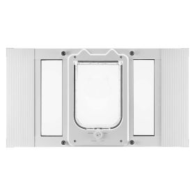 VEVOR Cat Door for Window, Adjustable to Fit Window Width 23"-28", 4 Secure Lock Modes, Aluminum Frame and High-Transparency Glass, Magnetic Closure