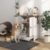 PawHut Pet Feeding Station for Medium Dogs, White, with Storage, Raised Bowls, Adjustable Panel, Hooks