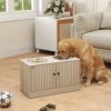 elevatedElevated Dog Bowls with Storage Cabinet, 2 Stainless Steel Bowls, Slow Feeder, Dog Feeding Station for Large Dogs, Oak