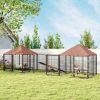 PawHut Large Outdoor Dog Kennel with 2 Rooms, Rotating & Adjustable Height Bowls, Waterproof & UV-Resistant Canopy