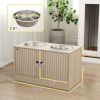 elevatedElevated Dog Bowls with Storage Cabinet, 2 Stainless Steel Bowls, Slow Feeder, Dog Feeding Station for Large Dogs, Oak
