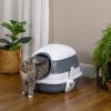 PawHut Dome Covered Cat Litter Box, Sleek Design with Lid, White and Gray