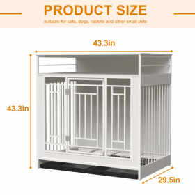 43.3 Inch Large Dog Kennel Furniture, Wooden Kennel With Divider