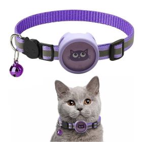 Pet Reflective Collar With Bell For AirTag (Color: Purple, Type: Pet Supplies)