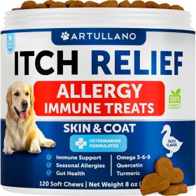Dog Allergy Relief Chews Itching Skin Relief for Dogs Fish Oil Omega 3 Seasonal Allergies Pills Skin & Coat Anti ItchHot Spots Treatment Canine Immune (Brand: Artullano)